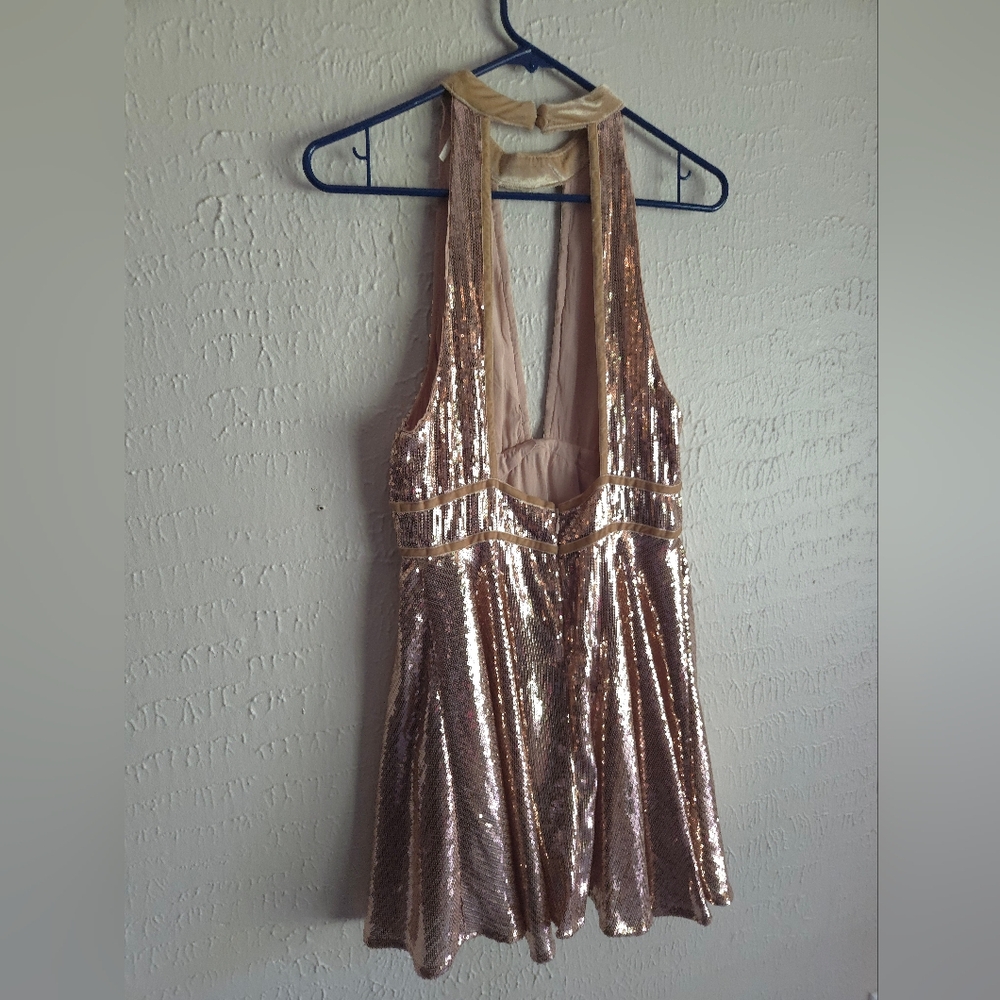 Free People Gold Sequin Halter Mini Dress - Picture 2 of 5